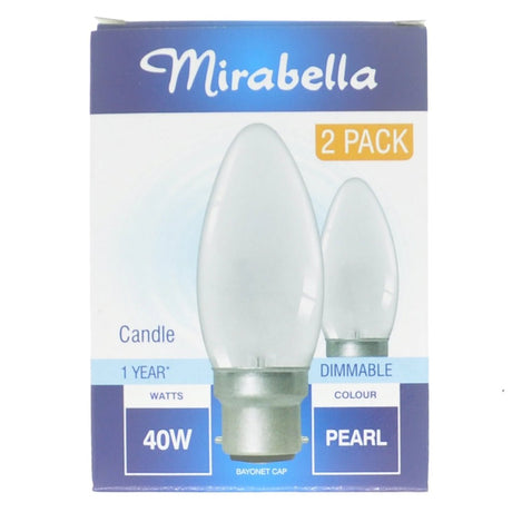 Mirabella Candle Incandescent Light Bulb B22 240V 40W Pearl 2Pcs
