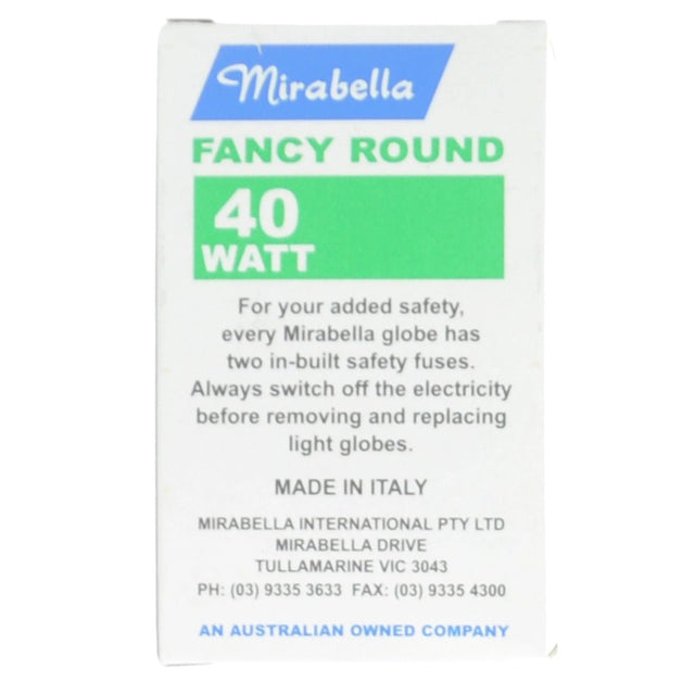Mirabella Fancy Round Incandescent Light Bulb E14 240V 40W Pearl