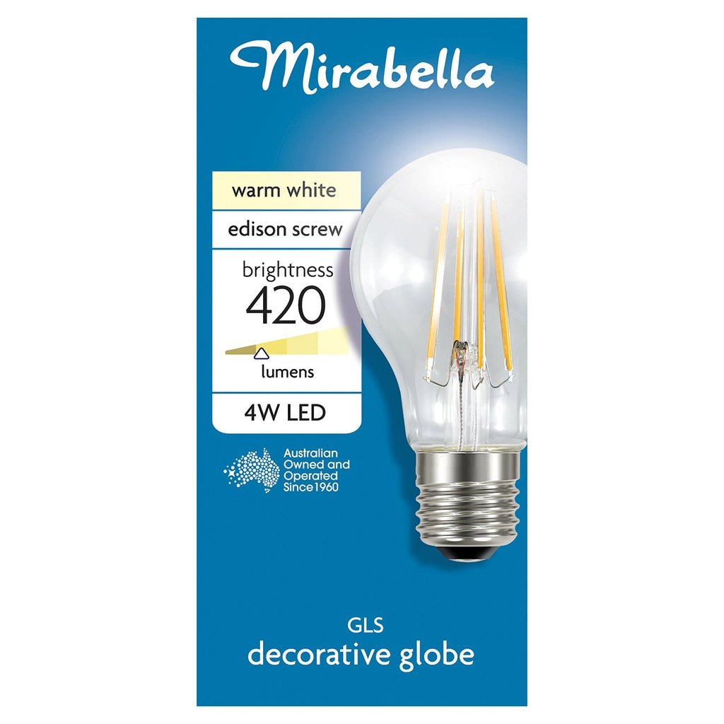 Mirabella GLS Filament LED Light Bulb E27 4W W/W I001244