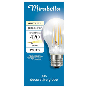 Mirabella GLS Filament LED Light Bulb E27 4W W/W I001244