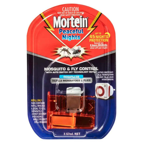 Mortein Peaceful Nights Automatic Plug In Fly & Mosquito Repeller Refill 2.57ml