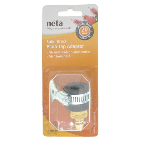 neta Solid Brass Plain Tap Adaptor Fits 12mm Hose to 15mm Outlet