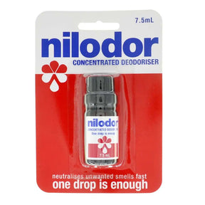 Nilodor concentrated deodoriser packaging with red and white design