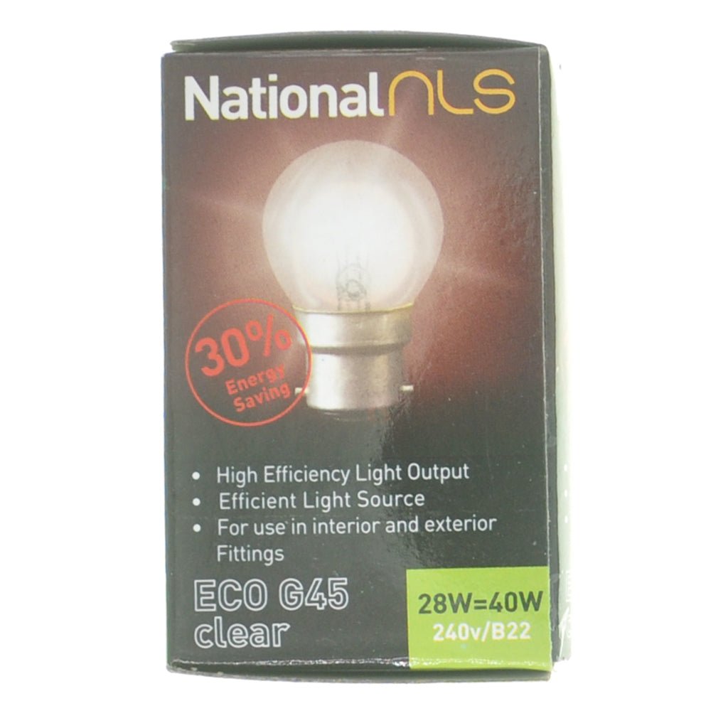 nls Fancy Round Halogen Light Bulb B22 240V 28W Clear 10296NLS