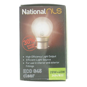 nls Fancy Round Halogen Light Bulb B22 240V 28W Clear 10296NLS