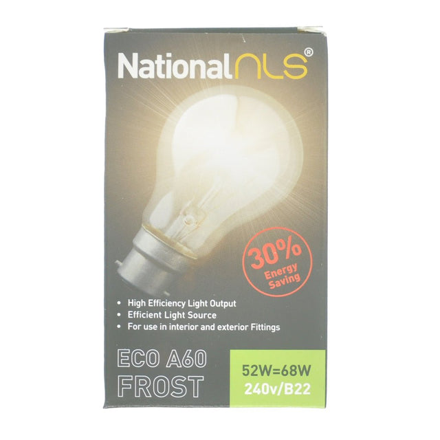 nls GLS Halogen Light Bulb B22 240V 52W Frost 10325NLS