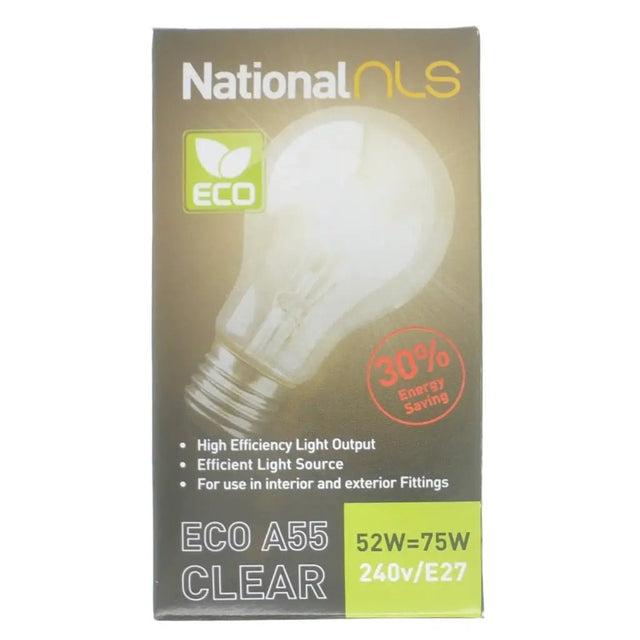 National NLS eco light bulb packaging with energy-saving text on a white background