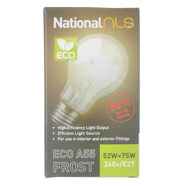 National NLS eco bulb packaging with a light bulb illustration on a white background