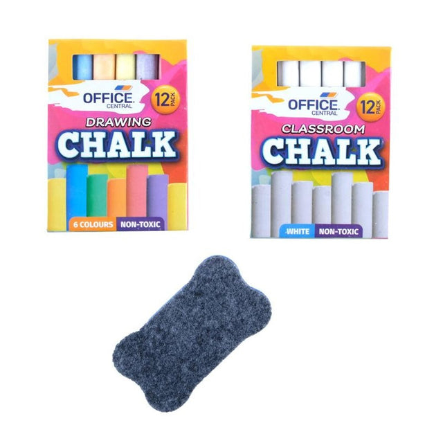 Office Central Chalk Set With Duster Non - Toxic 275250