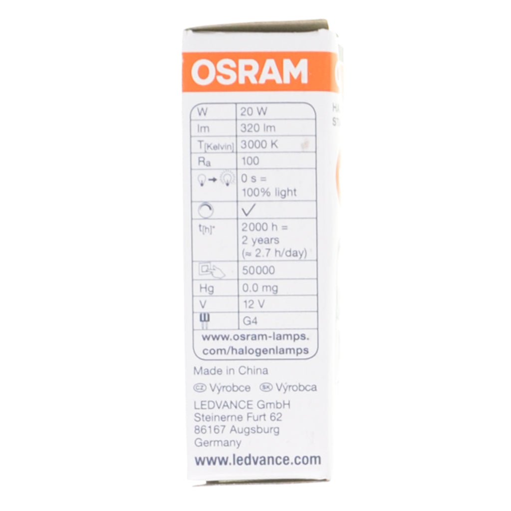 OSRAM Bi - Pin HALOSTAR Halogen Light Bulb G4 12V 20W Clear 64425