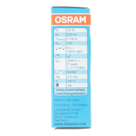 Osram Halopin Pro Bi - Pin Halogen Light Bulb G9 240V 20W Clear 66720