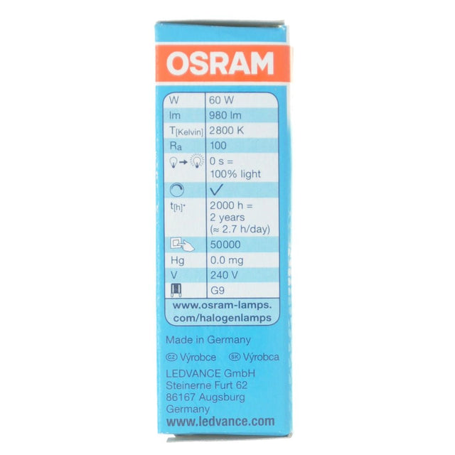 Osram Halopin Pro Bi - Pin Halogen Light Bulb G9 240V 60W Clear 66760