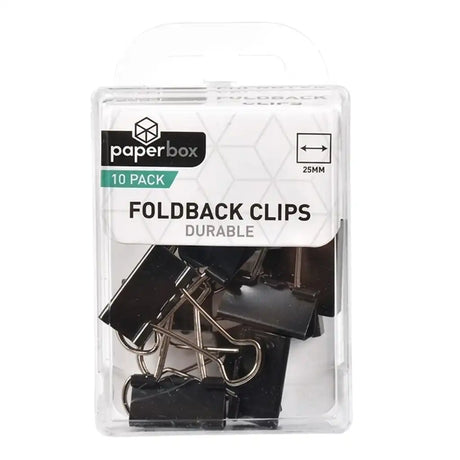 Pack of foldback clips with 'paperbox' branding on a white background