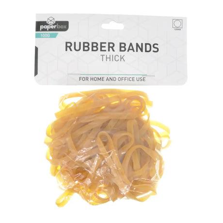 Pack of thick rubber bands with 'paperbox' packaging on a white background