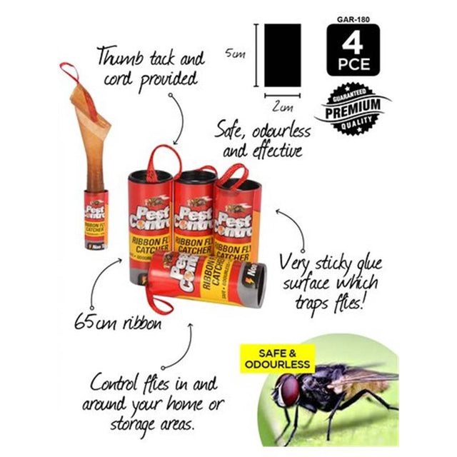 PestControl Ribbon Fly Catcher Non Toxic 4pcs GAR - 180
