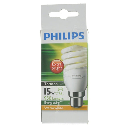 PHILIPS Tornado Spiral Energy Saving Light Bulb B22 240V 15W W/W