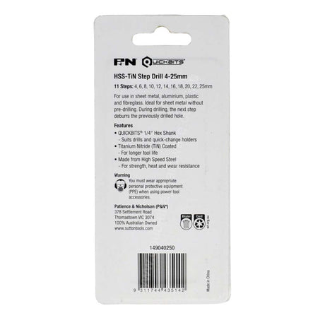 P&N HSS - Tin Step Drill 4 - 25mm 149040250
