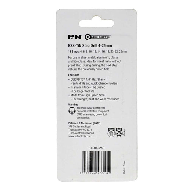 P&N HSS - Tin Step Drill 4 - 25mm 149040250