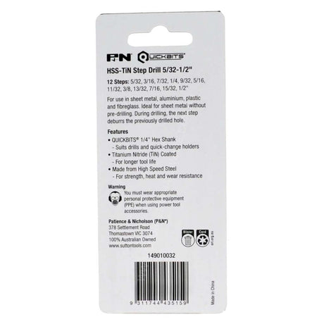 P&N HSS - Tin Step Drill 5/32 - 1/2" 149010032
