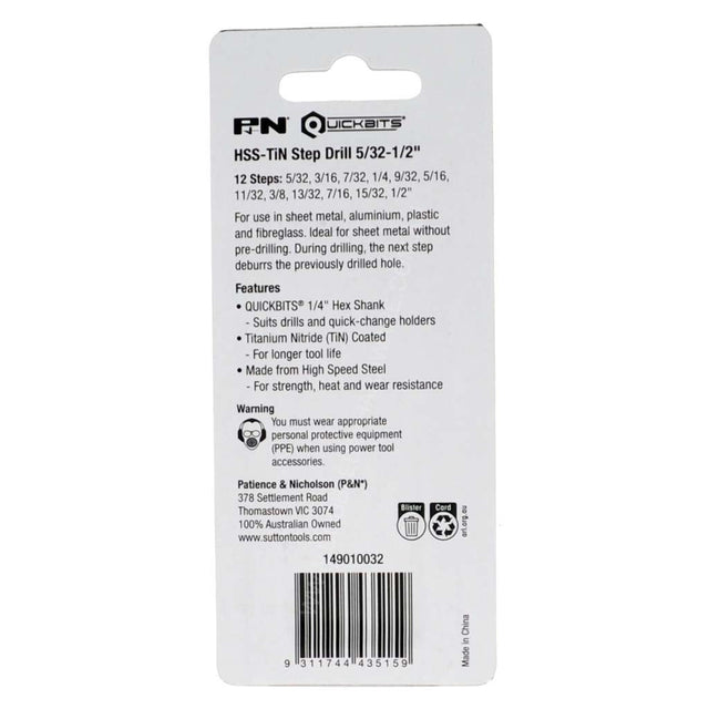 P&N HSS - Tin Step Drill 5/32 - 1/2" 149010032