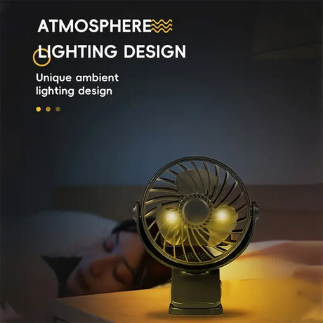 Portable Rechargeable Clip Fan With adjustable Lighting and Wind Speed Black