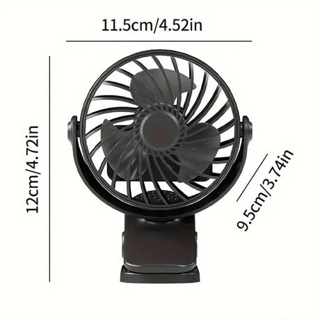 Portable Rechargeable Clip Fan With adjustable Lighting and Wind Speed Black