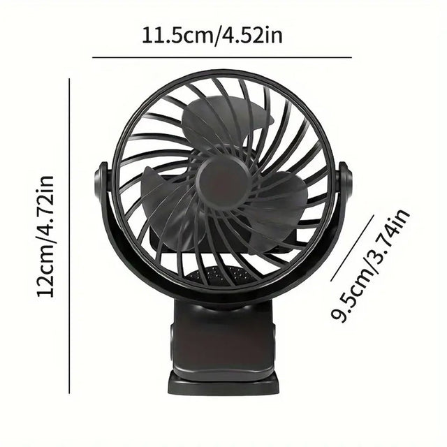 Portable Rechargeable Clip Fan With adjustable Lighting and Wind Speed Black