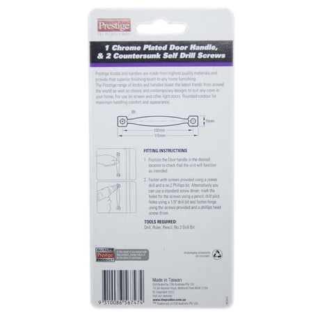 Prestige Door Handle Chrome Plated 115mm WTC0100