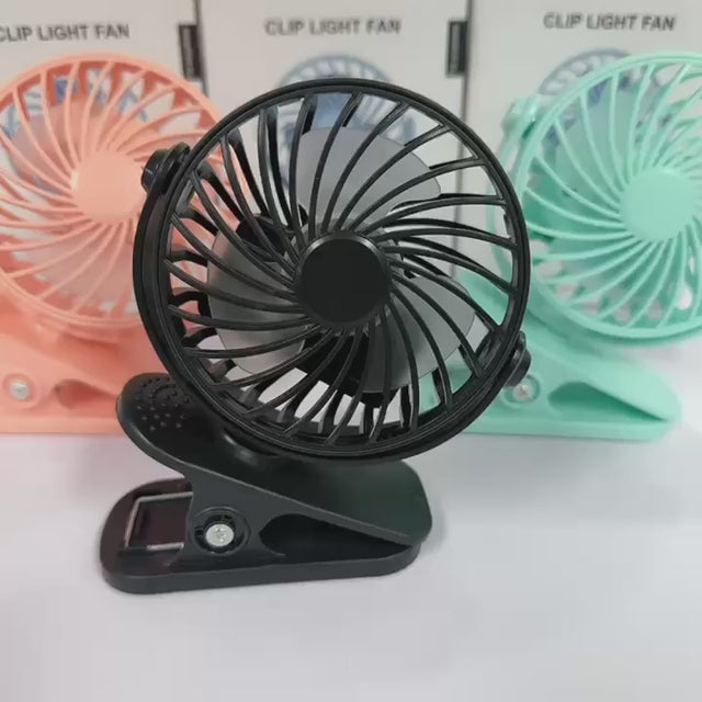 Portable Rechargeable Clip Fan With adjustable Lighting and Wind Speed Black