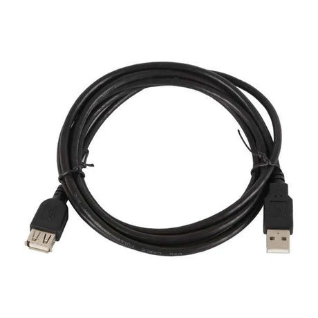 Black USB cable coiled on a white background