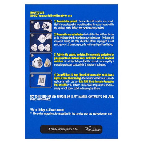 Raid Max Fly & Mosquito Protection Plug - in 200 Hours Control 1 Unit+1 Refill