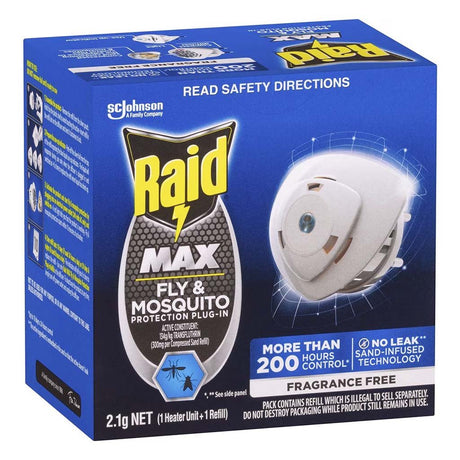 Raid Max Fly & Mosquito Protection Plug - in 200 Hours Control 1 Unit+1 Refill