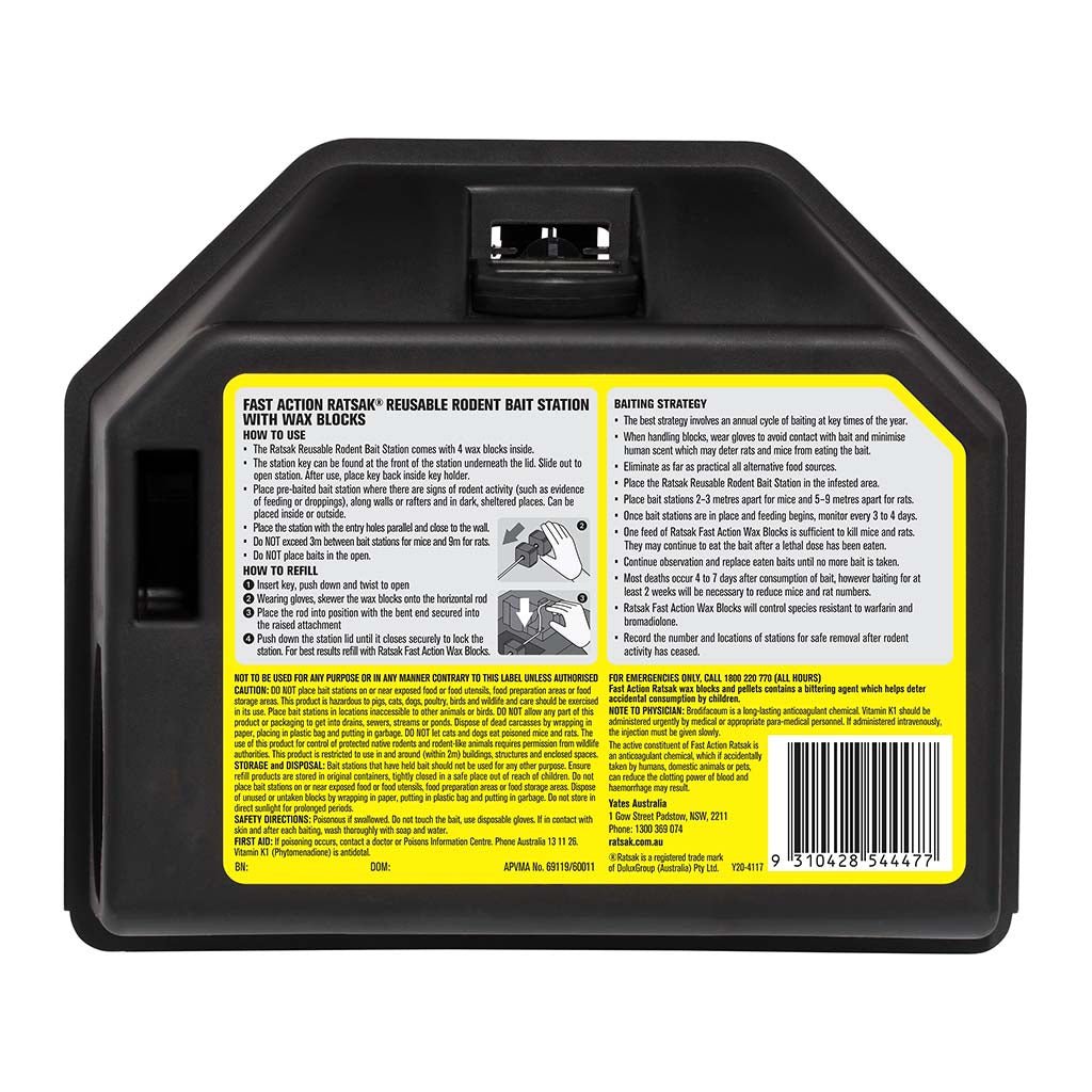 RATSAK Fast Action Reusable Rodent Bait Station Include Bait