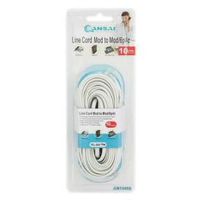 SANSAI 10M Telephone Cable Line Cord Mod to Mod/6P4C TEL - 202/10M