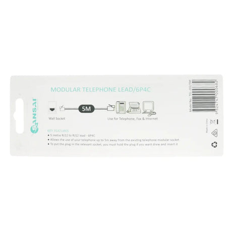 SANSAI 5M Telephone Cable Line Cord Mod to Mod/6P4C TEL - 202/5M