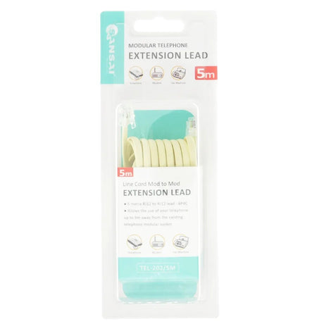 SANSAI 5M Telephone Cable Line Cord Mod to Mod/6P4C TEL - 202/5M