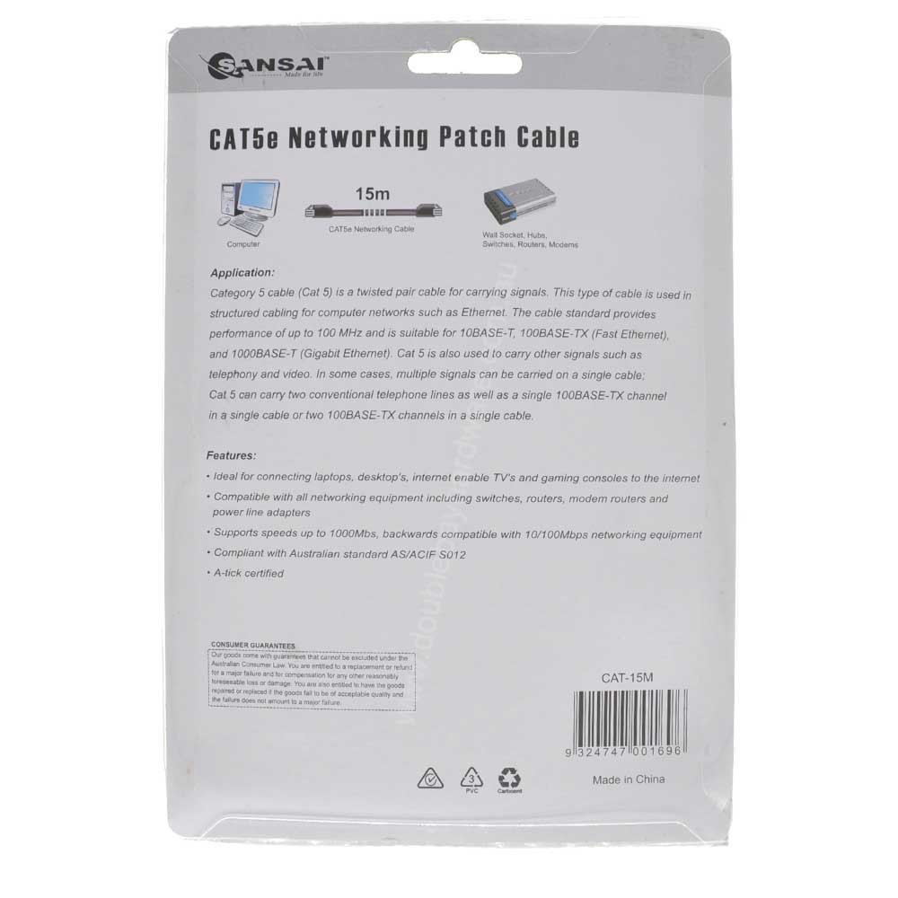 SANSAI CAT - 5 Networking Patch Cable 15M CAT - 15M