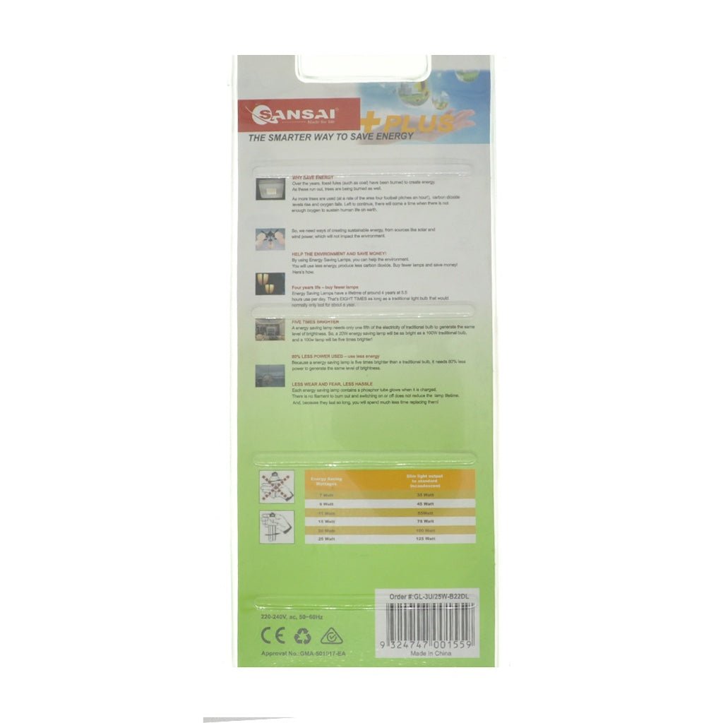 SANSAI Energy Saving 3U Light Tube B22 240V 25W D/L