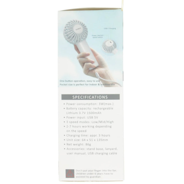 Sansai Hand Held Portable Fan 3 Speed Rechargeable FAN - 0419