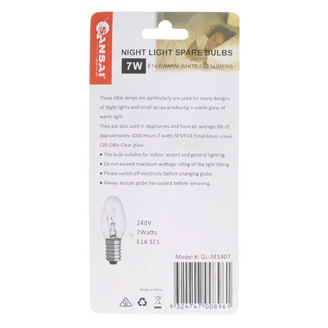 SANSAI Night Light Replacement Light Bulb E14 240V 7W GL - AE1407