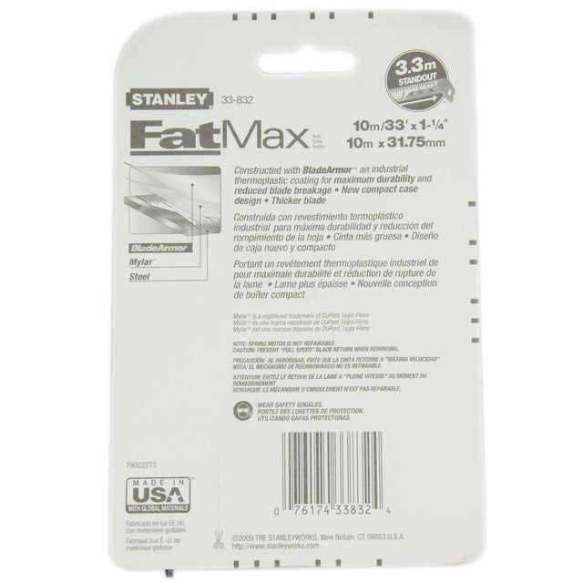 STANLEY FatMax BladeArmor Tape Measure 10M/33' 33 - 832