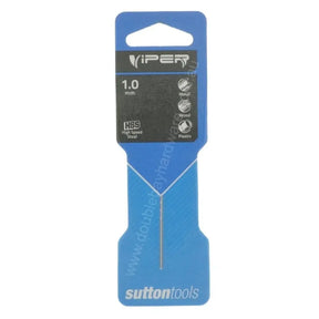 A 1.0 mm HSS twist drill bit in blue and black retail packaging, branded Viper and Sutton Tools, shown against a plain white background.