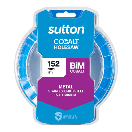 Sutton Co2alt BiM Cobalt 152 mm metal holesaw in a blue and purple blister pack on a white background.