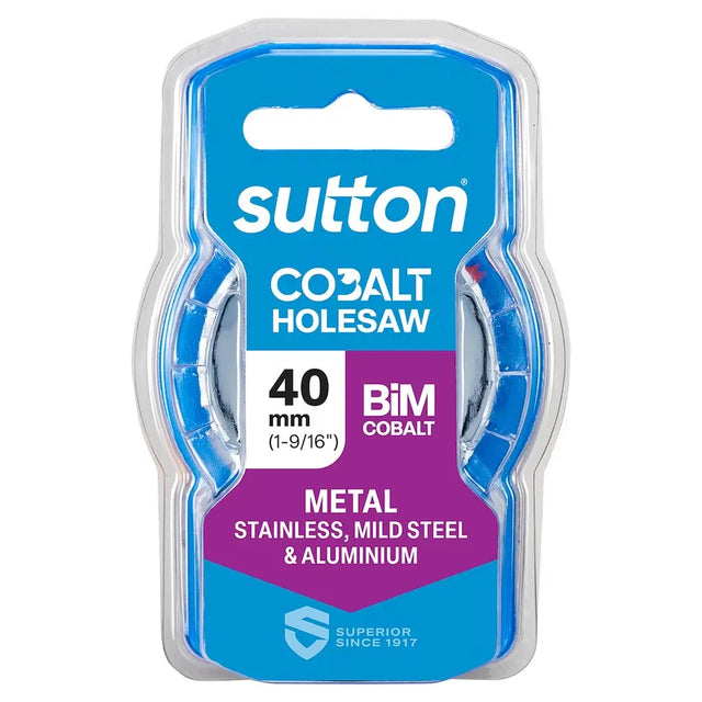 Sutton Co3alt Holesaw 40 mm BiM Cobalt metal saw blade in its original blue and purple retail blister packaging.