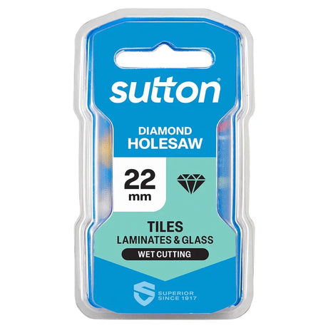 Sutton diamond holesaw packaging with 22mm size on a white background