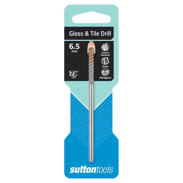 Glass and tile drill bit in Sutton Tools packaging on a white background