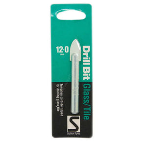 Sutton Tools Drill Bit Glass/Tile 12.0 mm twist carbide tipped drill bit in its original teal and black retail packaging.