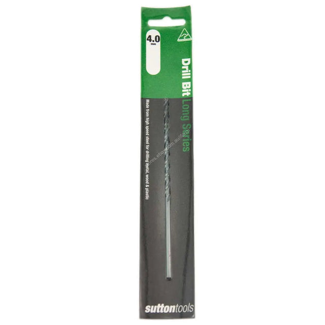 Sutton Tools Drill Bit Long Stakes 4.0 mm in retail packaging, featuring a black and green cardboard sleeve with a single metal stake visible.