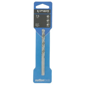 A 7.5 mm IPS carbide drill bit in its original blue and black retail packaging, showing the Viper brand and Sutton Tools logo.