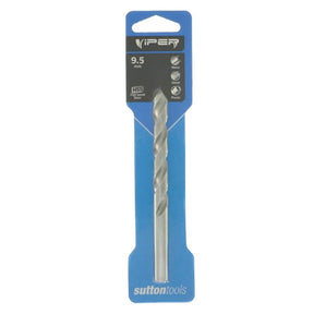 A silver metal drill bit in blue retail packaging, labeled Viper 9.5 mm and Sutton Tools.